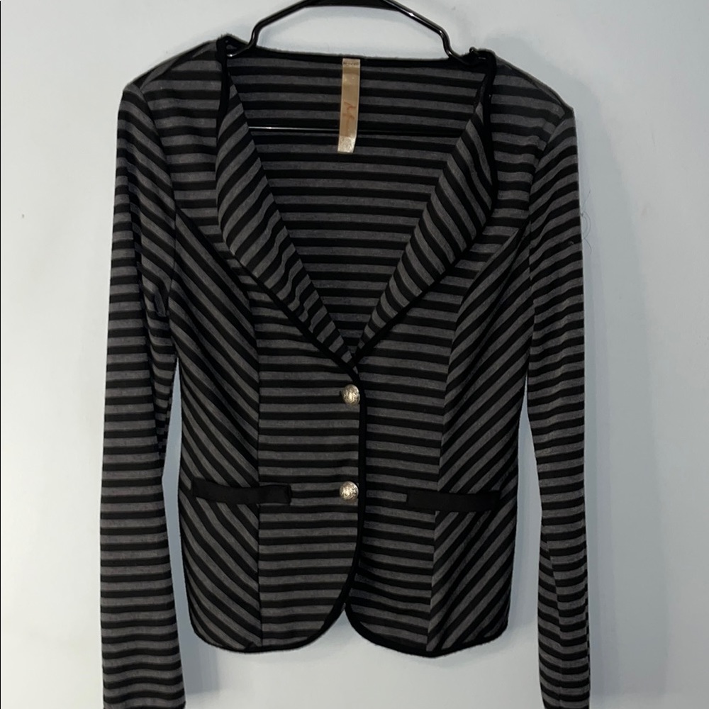 Monaco Knit Blazer Top Size Small Grey Black Long Sleeve 2 Button Pockets